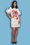 Cocktail Dresses Short Sleeve Flower Sequin Ruffle Dress White