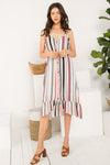 Cocktail Dresses Short Stripe Button Up Spaghetti Strap Dress Beige