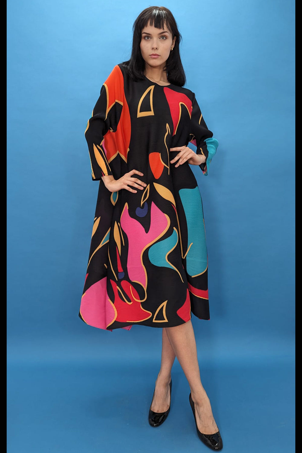 Cocktail Dresses Long Sleeve Multi Colored Print Midi Dress Multi