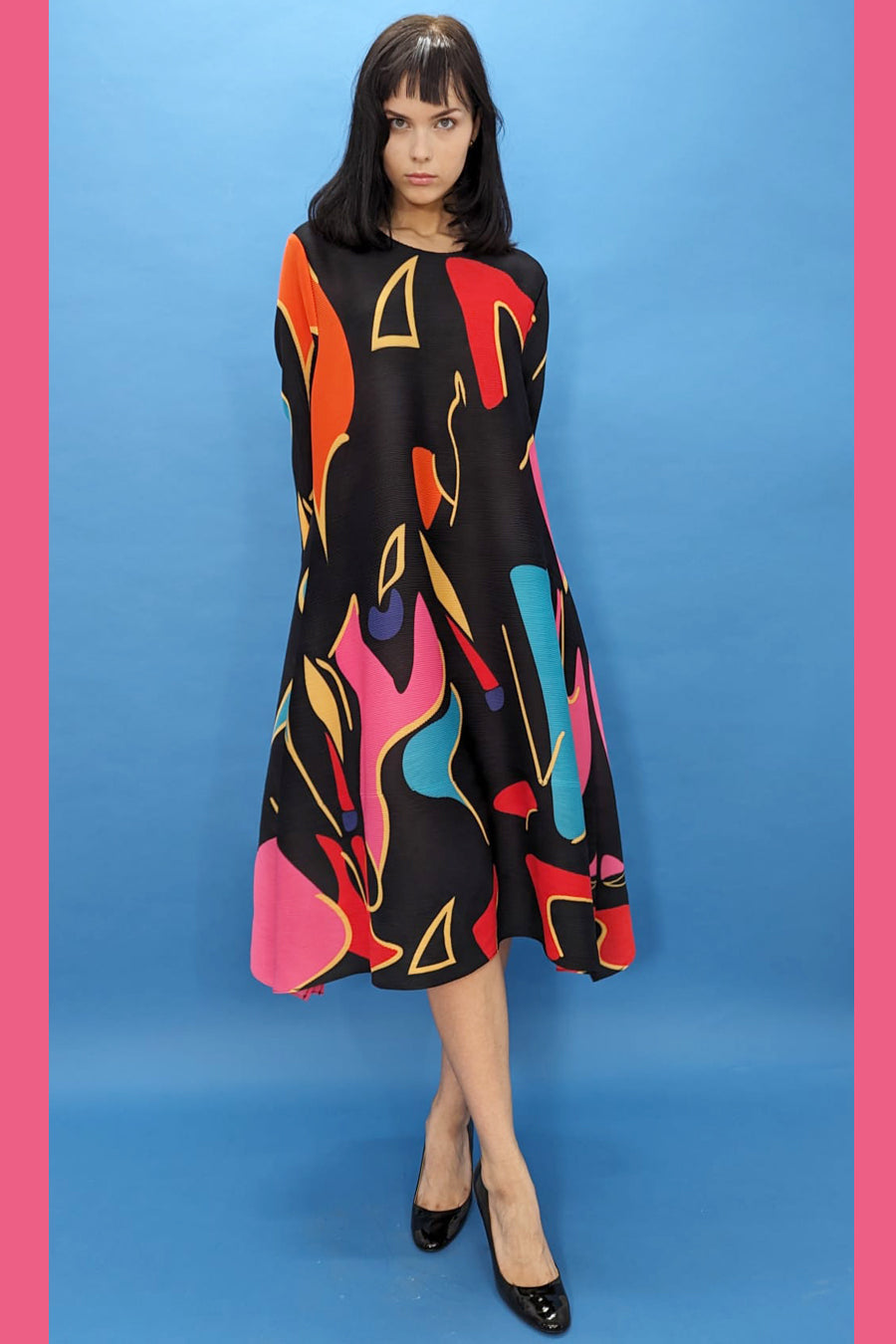 Cocktail Dresses Long Sleeve Multi Colored Print Midi Dress Multi