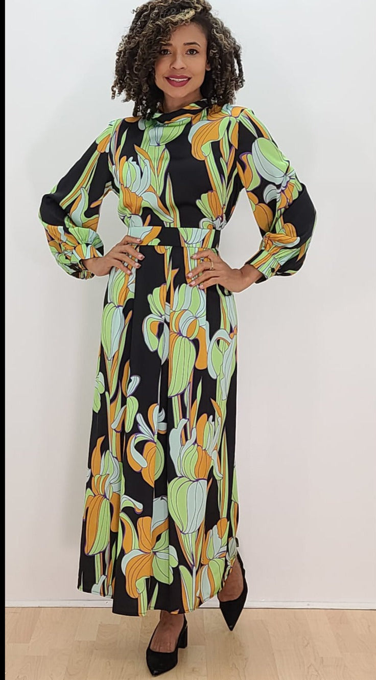 Formal Dresses Long Sleeve High Neck Maxi Dress Multi Green