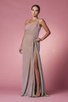 A-Line High Slit Formal Dress Taupe