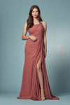 A-Line High Slit Formal Dress Rusty Rose