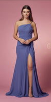 A-Line High Slit Formal Dress Slate Blue