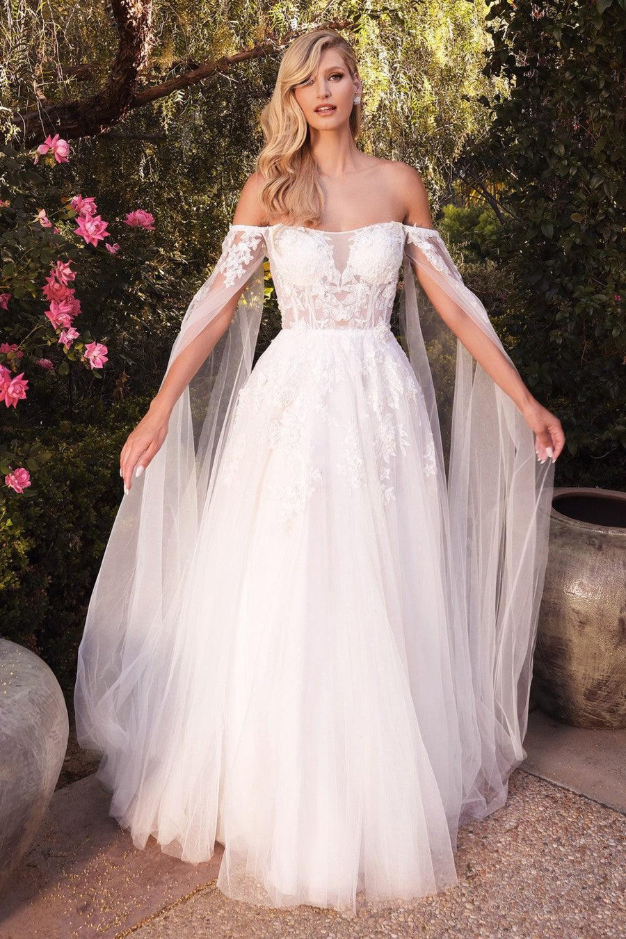 A Line Long Sheer Wedding Gown - The Dress Outlet