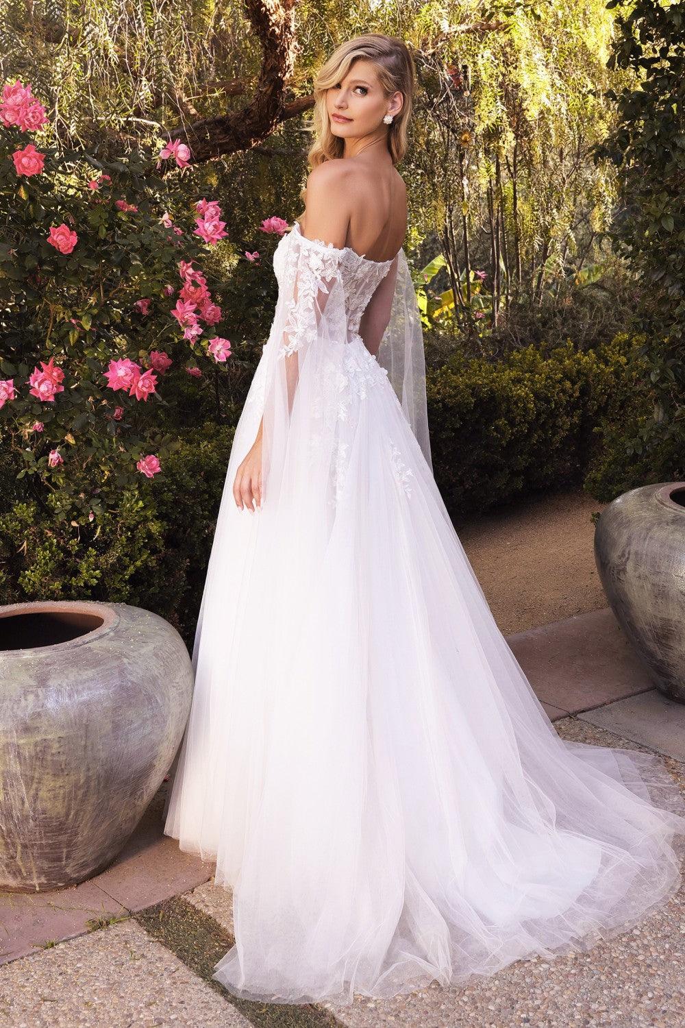 A Line Long Sheer Wedding Gown - The Dress Outlet