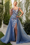 Andrea & Leo A0894 Sleeveless Embroidered Sheath Prom Dress Paris Blue 1