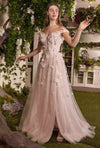 Andrea & Leo A1041 Off Shoulder Flower Applique Prom Dress Blush