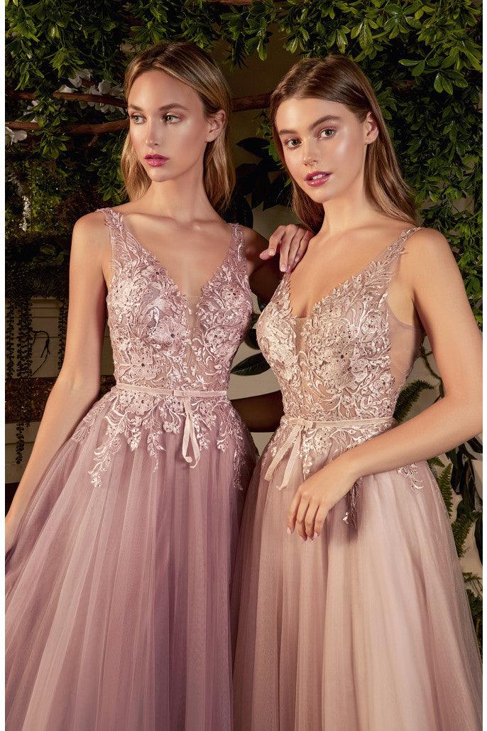 Andrea & Leo A1045 Sleeveless Lace _ Rosewood _ Nude-Mauve