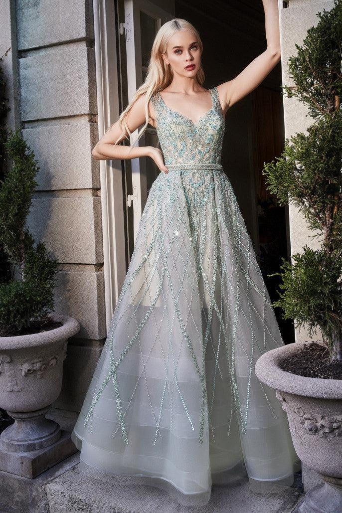 Prom Dresses Long Formal Sleeveless Beaded Prom Gown Sage