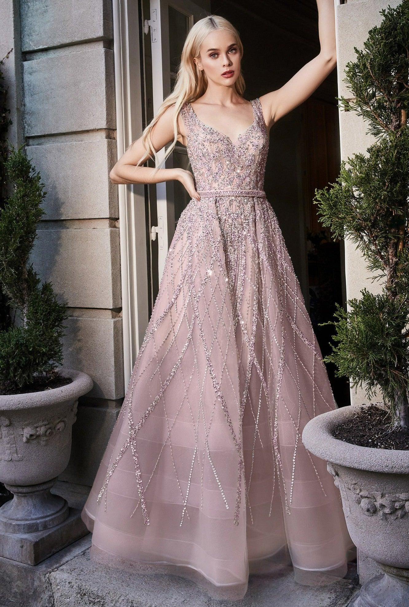 Prom Dresses Long Formal Sleeveless Beaded Prom Gown Mauve