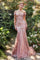 Andrea & Leo A1107 Off Shoulder Mermaid Sequin Formal Gown Rose-Gold