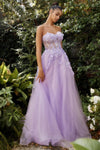 Andrea & Leo A1108 Strapless Floral Prom Gown Lavender