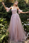 Andrea & Leo A1108 Strapless Floral Prom Gown Tea-Rose