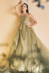 Andrea & Leo A1113 Spaghetti Strap A Line Ball Gown Greenery