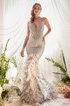 Andrea & Leo A1116 Feather Mermaid Prom Dress Silver