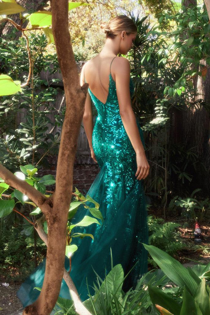 Andrea & Leo A1118 Beaded Lace Applique Mermaid Prom Gown Emerald 2