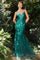 Andrea & Leo A1118 Beaded Lace Applique Mermaid Prom Gown Emerald