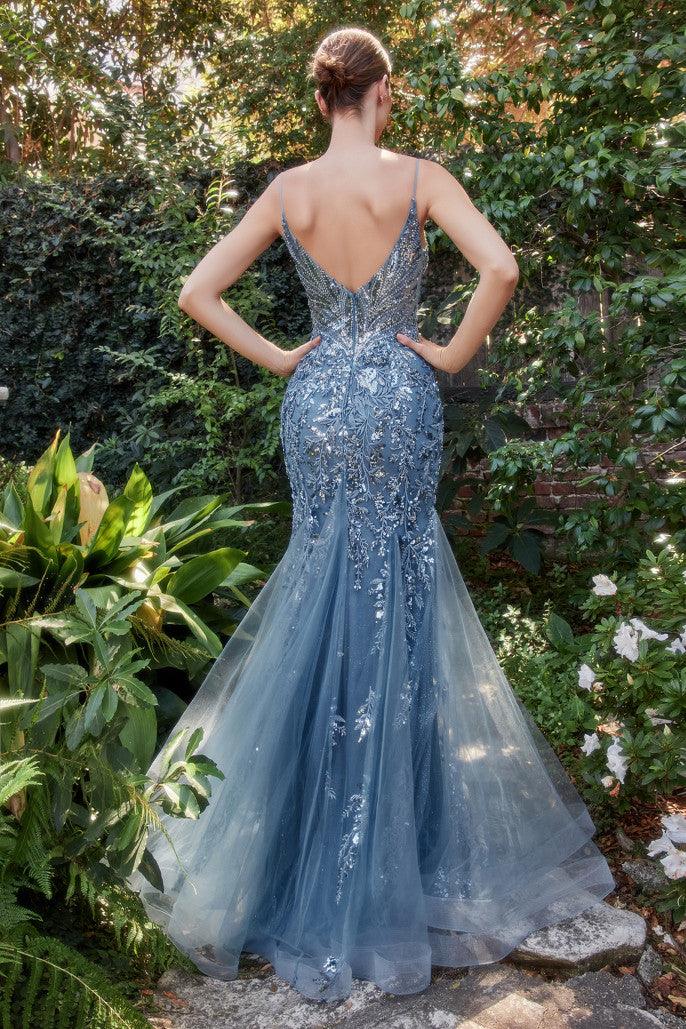 Andrea & Leo A1118 Beaded Lace Applique Mermaid Prom Gown Smoky Blue 3