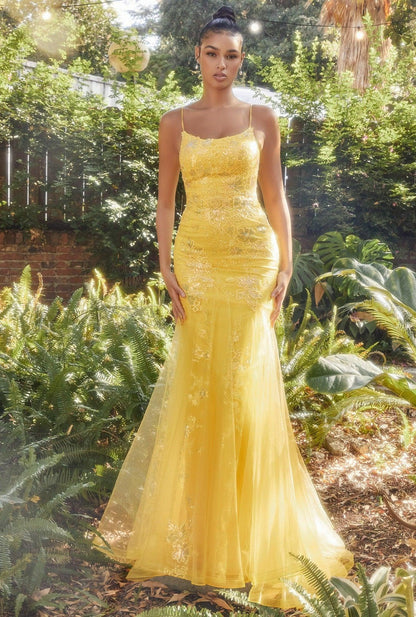 Andrea & Leo A1131 Mermaid Lace Prom Dress Yellow