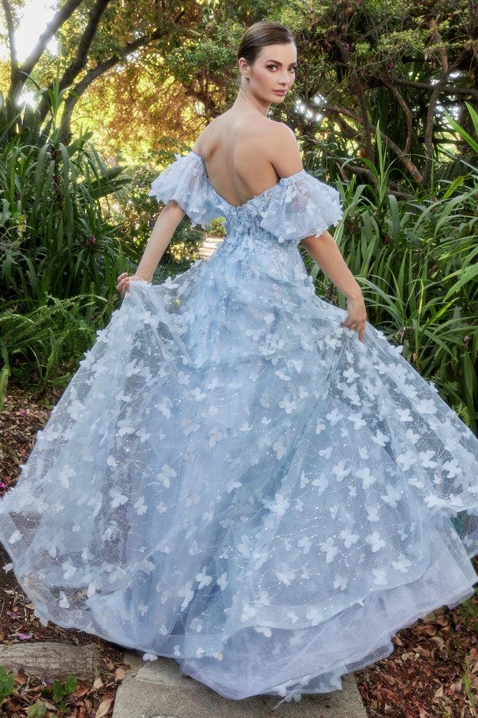 Andrea & Leo A1136 Butterfly Applique Ball Gown Sky Blue 2