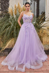 Andrea & Leo A1142 Spaghetti Strap Floral Applique Prom Dress Lavender