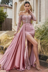 Andrea & Leo A1160 Off Shoulder with overskirt Prom Gown Rose