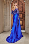 Andrea & Leo A1160 Off Shoulder with overskirt Prom Gown Royal