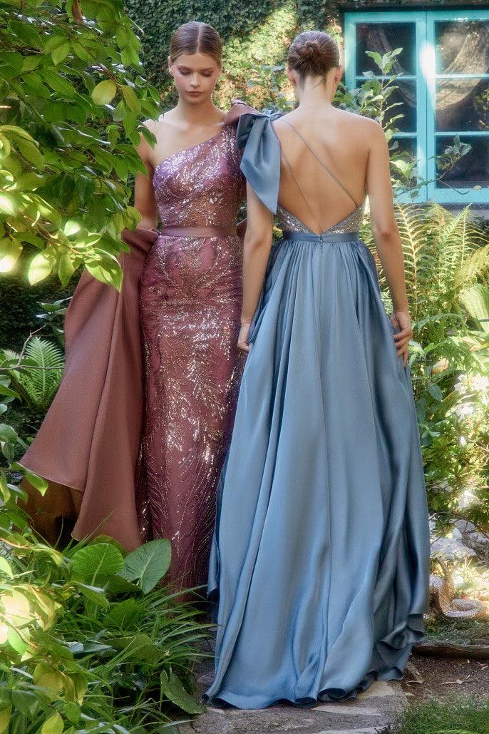 Andrea & Leo A1161 One Shoulder Embellish Prom Gown Rosewood_ Smoky-Blue