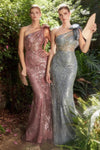 Andrea & Leo A1161 One Shoulder Embellish Prom Gown Rosewood _ Smoky-Blue