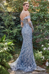 Andrea & Leo A1163 Off Shoulder Beaded Mermaid Prom Dress Smoky Blue