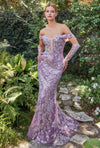 Andrea & Leo A1163 Off Shoulder Beaded Mermaid Prom Dress English-Violet