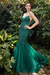 Andrea & Leo A1201 Mermaid Floral Prom Dress Emerald