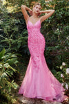 Andrea & Leo A1201 Mermaid Floral Prom Dress Hot Pink