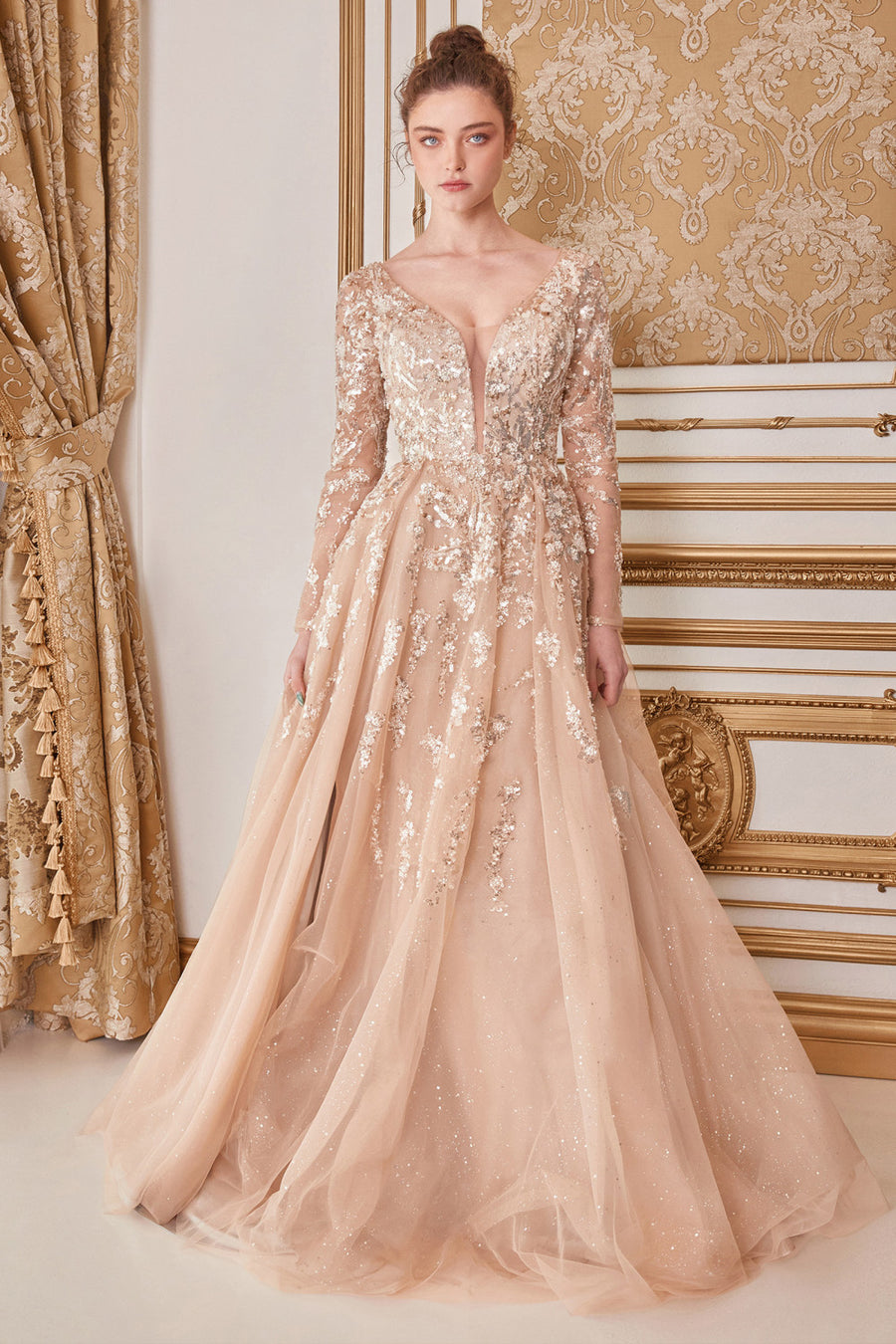 Prom Dresses Formal Long Sleeve A-Line Dress Champagne