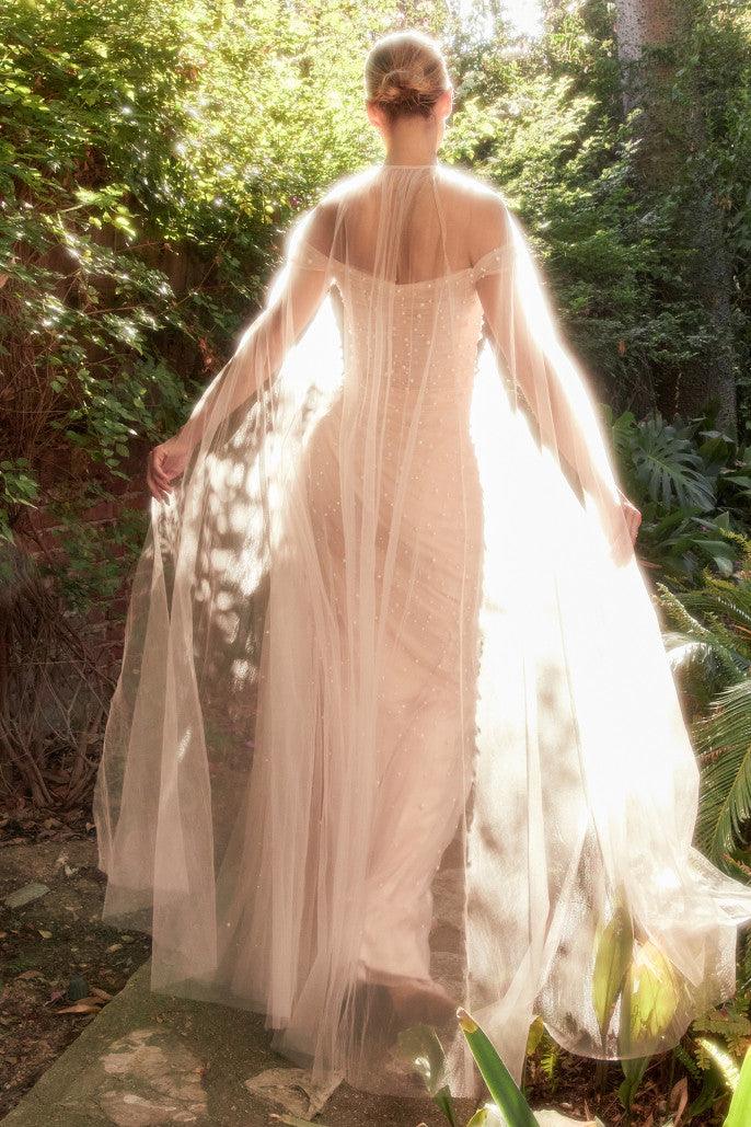 Andrea & Leo A1219 Off Shoulder with Cape Tulle Formal Gown Blush 2