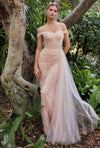 Andrea & Leo A1219 Off Shoulder with Cape Tulle Formal Gown Blush