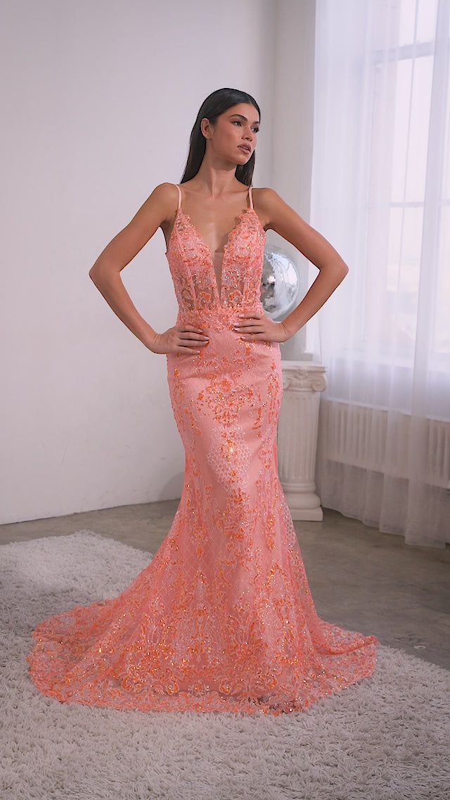 Ladivine CC2189 Lace Corset Prom Dress
