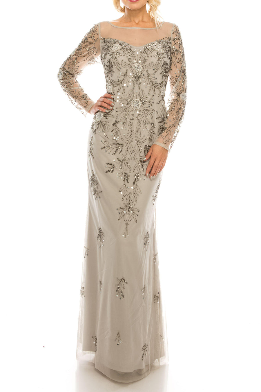 Adrianna Papell Long Beaded Evening Gown AP1E205388 - The Dress Outlet