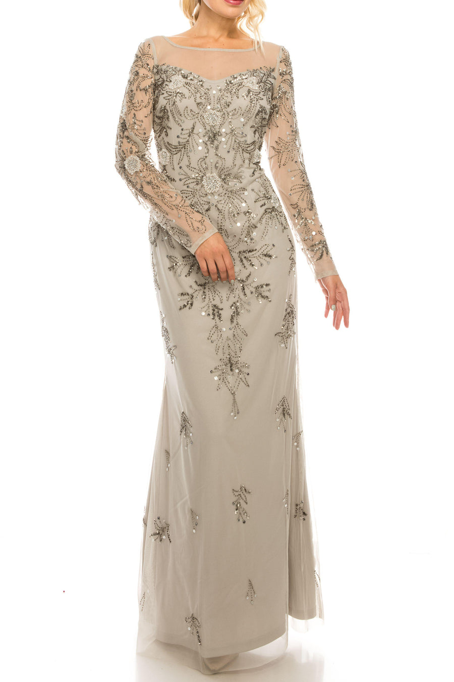 Adrianna Papell Long Beaded Evening Gown AP1E205388 - The Dress Outlet