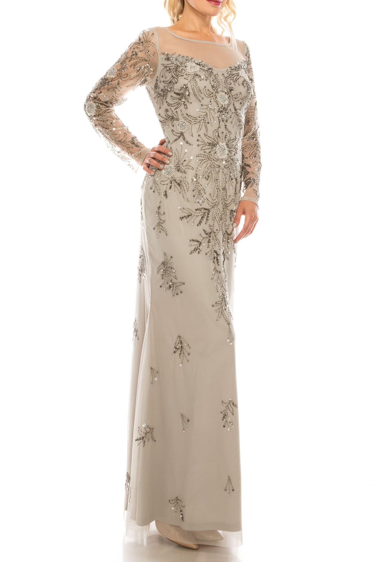 Adrianna Papell Long Beaded Evening Gown AP1E205388 - The Dress Outlet