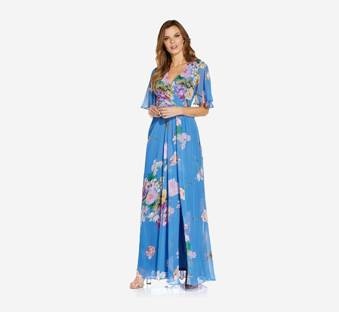 Adrianna Papell Long Floral Chiffon Dress AP1E207802 - The Dress Outlet