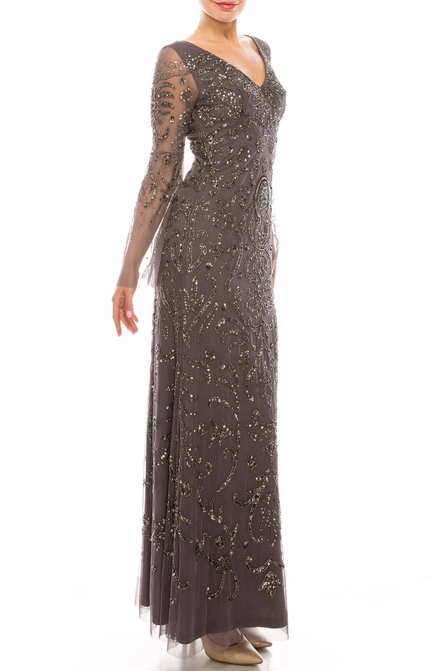 Adrianna Papell Long Formal Beaded Dress AP1E206204 - The Dress Outlet