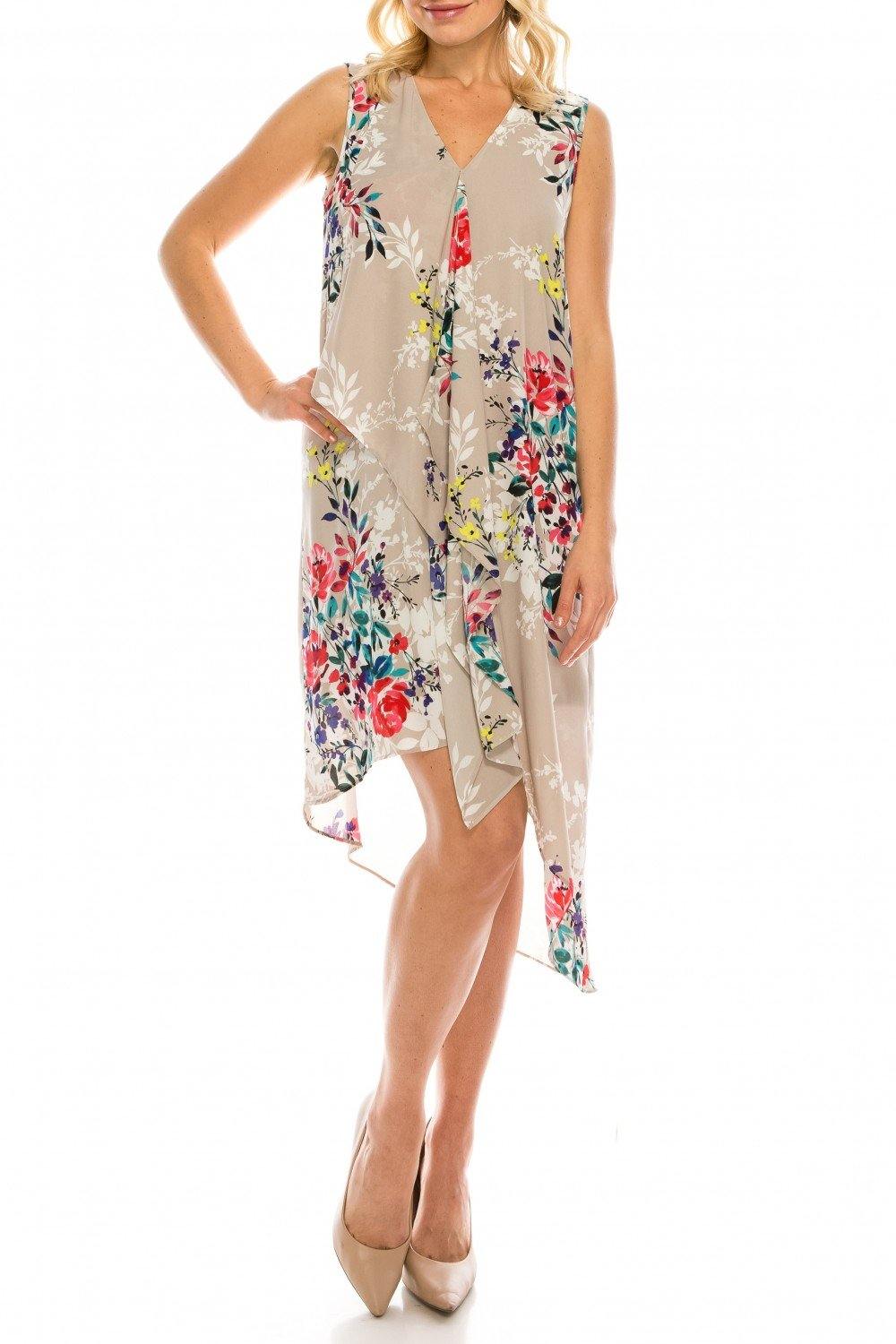 Adrianna Papell Multi Floral Printed Layered Dress - The Dress Outlet