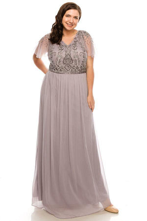 LILAC GREY Adrianna Papell AP1E203734W Plus Size Long Dress for 229.99 The Dress Outlet