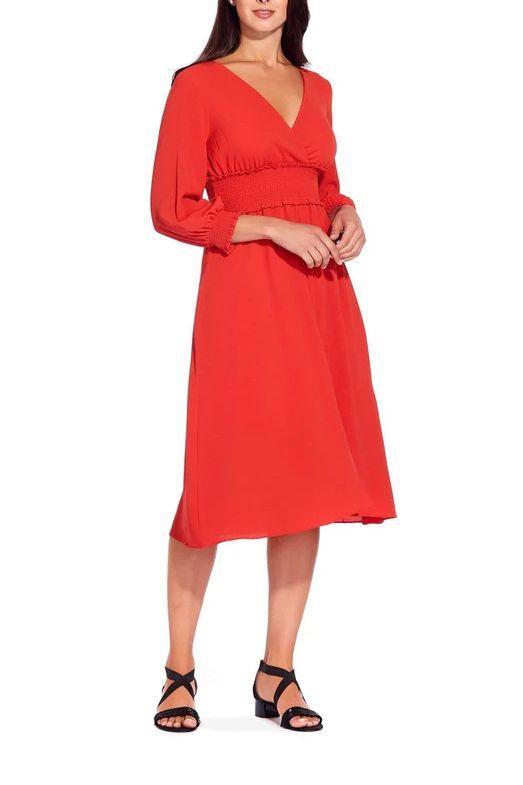 Formal Dresses V-Neck Long Sleeve Ruched Flutter Solid Formal Dress BURNT ORANGE