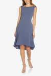 Cocktail Dresses Sleeveless Cowl Back Solid Metallic Knit Dress STEEL BLUE