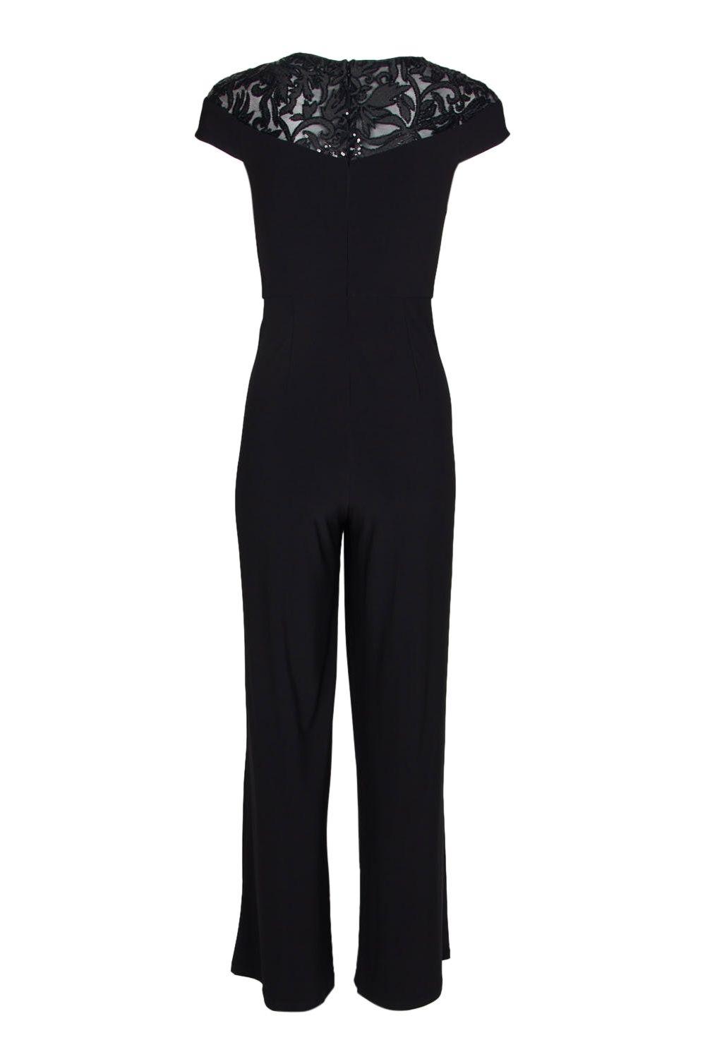 Jumpsuit Cap Sleeve Illusion Embellished Jumpsuit Black