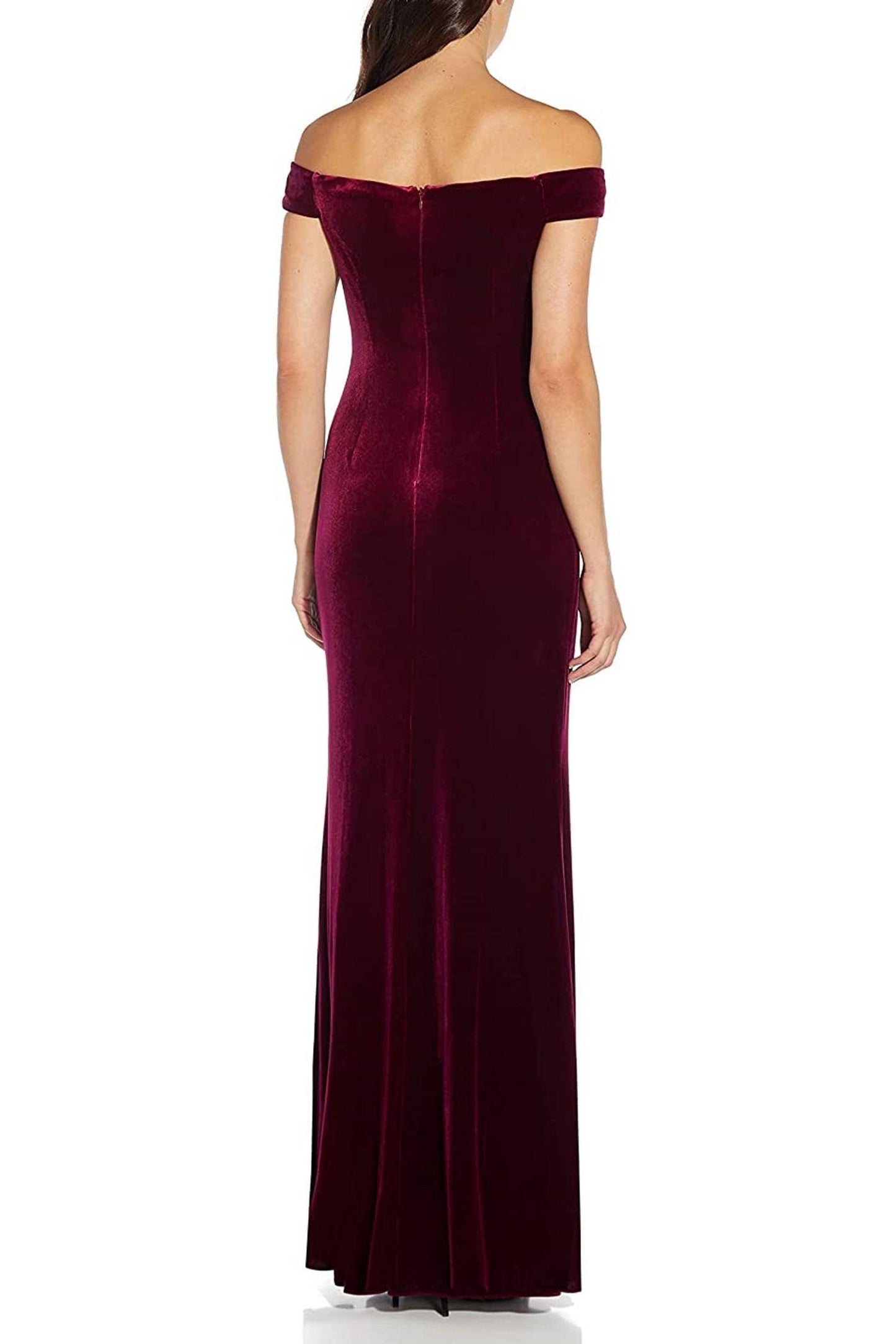 Mother of the Bride Dresses Off Shoulder Pleated Long Velvet Formal Dress Dark Burgundy