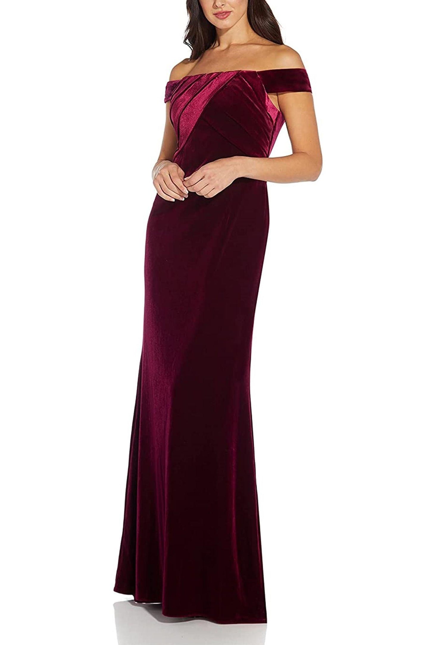 Mother of the Bride Dresses Off Shoulder Pleated Long Velvet Formal Dress Dark Burgundy